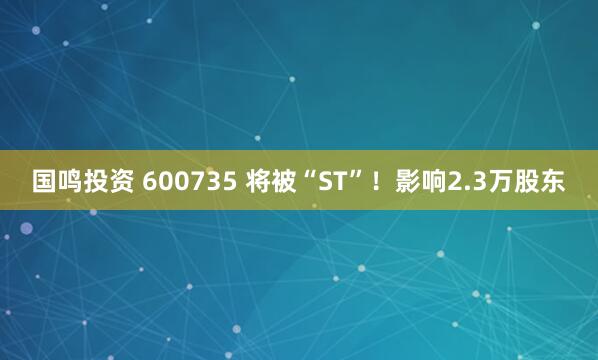 国鸣投资 600735 将被“ST”！影响2.3万股东